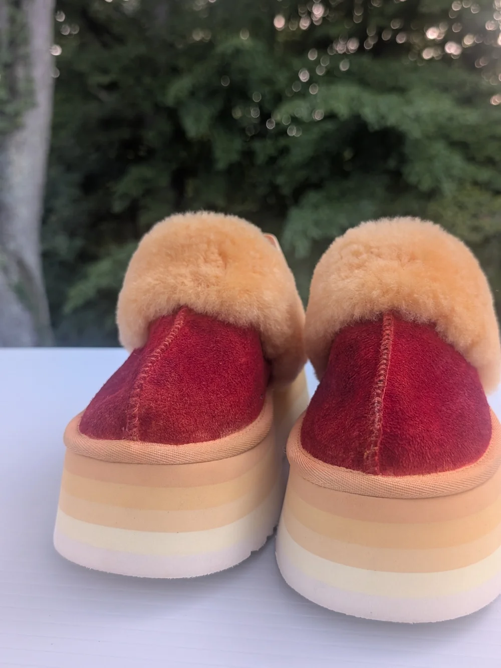 UGG Two-Tone Platform Slide in Orange Faux Fur and Orange Red Upper 7